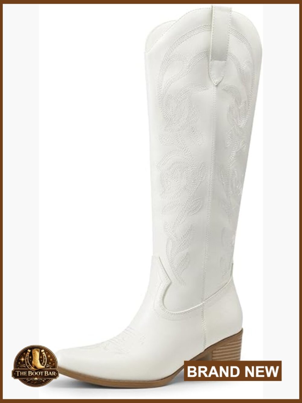 Vintage Floral Embroidered Cowgirl Boots Chunky Heel Square Toe Knee High Zip